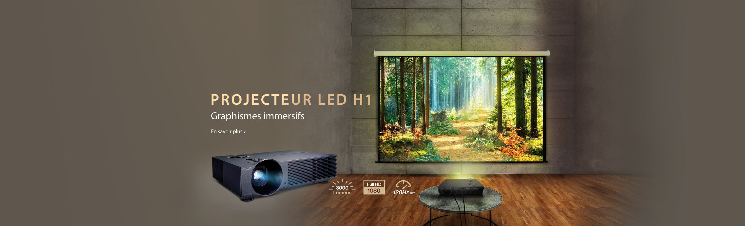 Projecteur LED H1 Graphismes immersifs En Savoir plus FHD, 3000 Lumens, 120 Hz