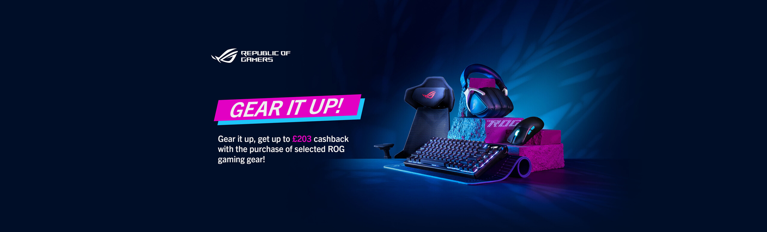 Get up to £203 cashback with the purchase of select ROG gaming gear!
