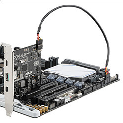 Close-up of ThunderboltEX 3 PCIe card