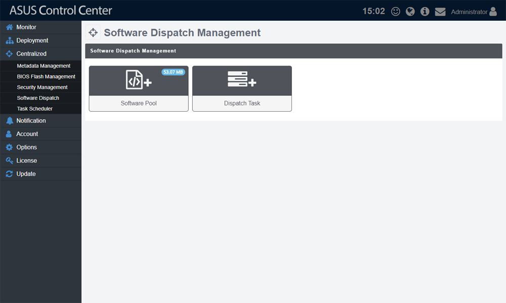 Software dispatch management UI of ASUS Control Center