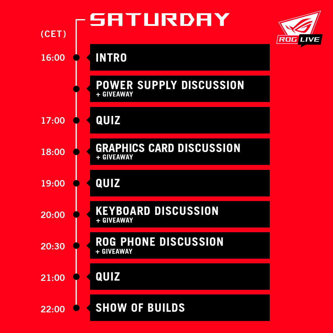 ROG LIVE schedule - Saturday