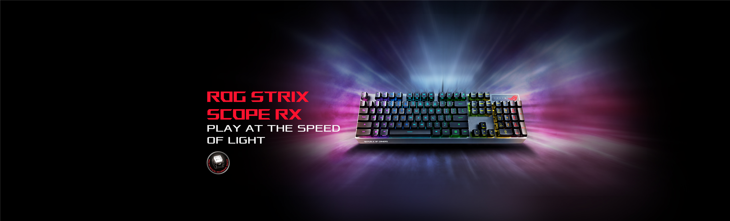 ROG Strix Scope RX Keyboard product photo with a RX switch icon