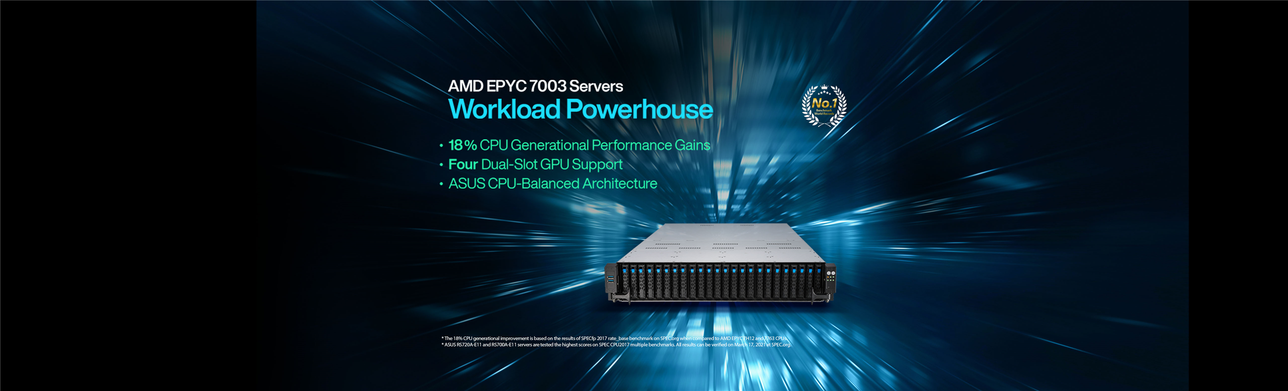A server room senario photo to showcase ASUS power balancer technology can save up to 31 watts of power per server node