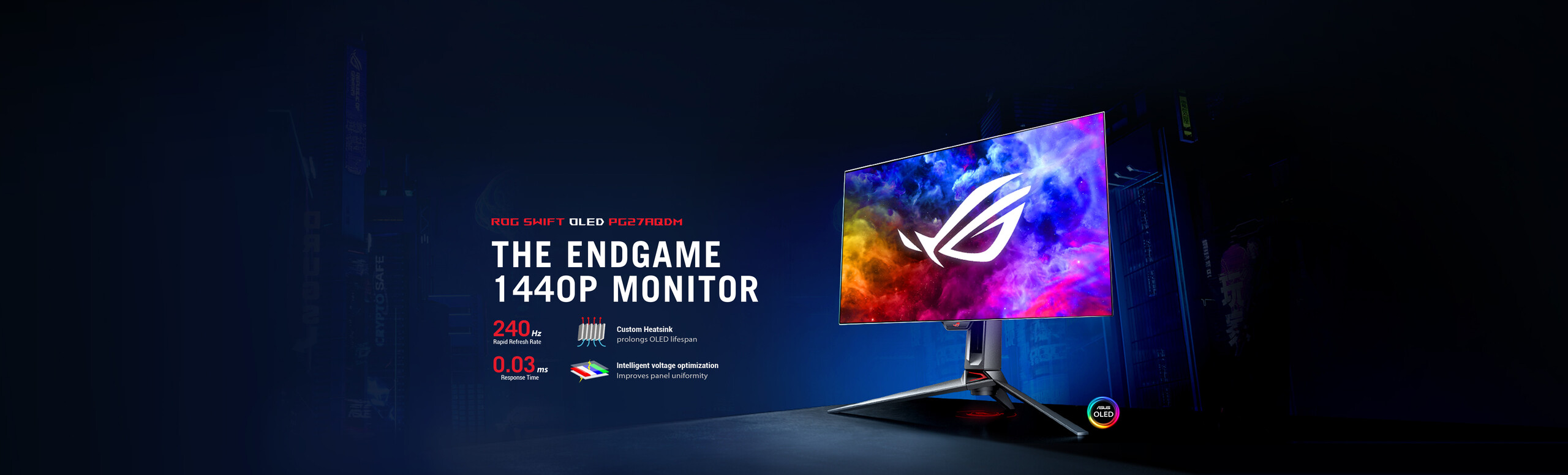 Learn more about the ROG Swift OLED PG27AQDM gaming monitor