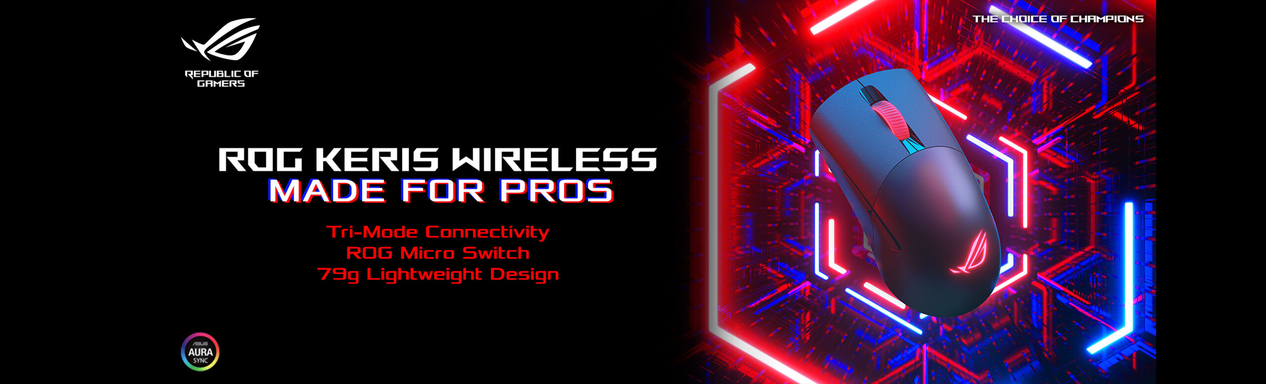 ROG Keris Wireless - Lightweight FPS wireless gaming mouse with tri-mode connectivity