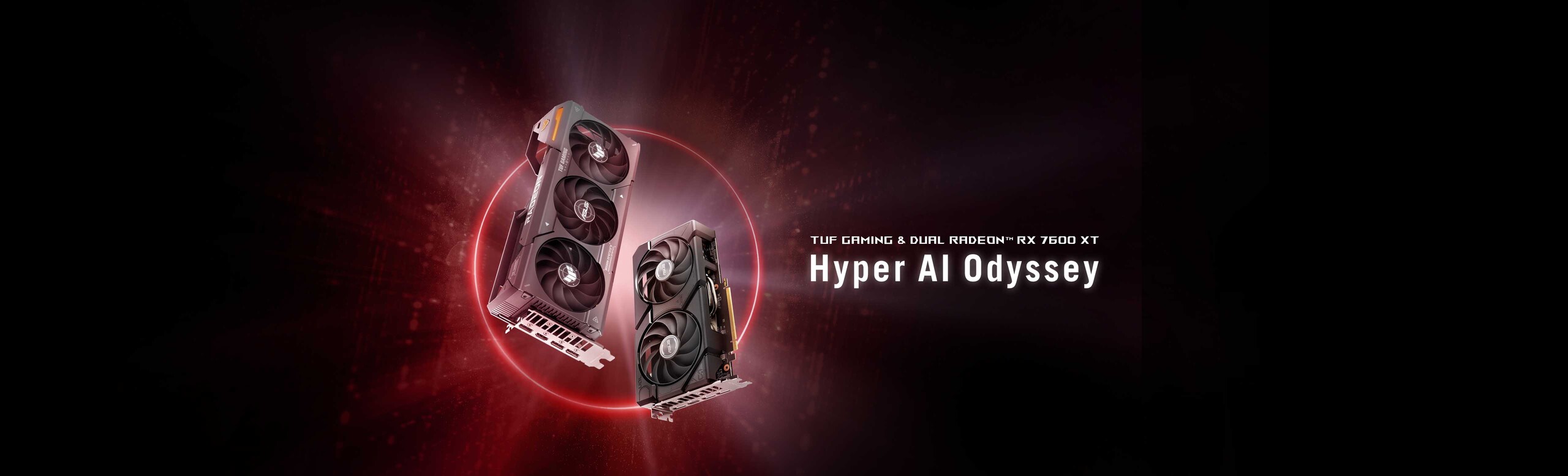 L'immagine mostra due schede grafiche TUF Gaming e Dual RX 7600 XT