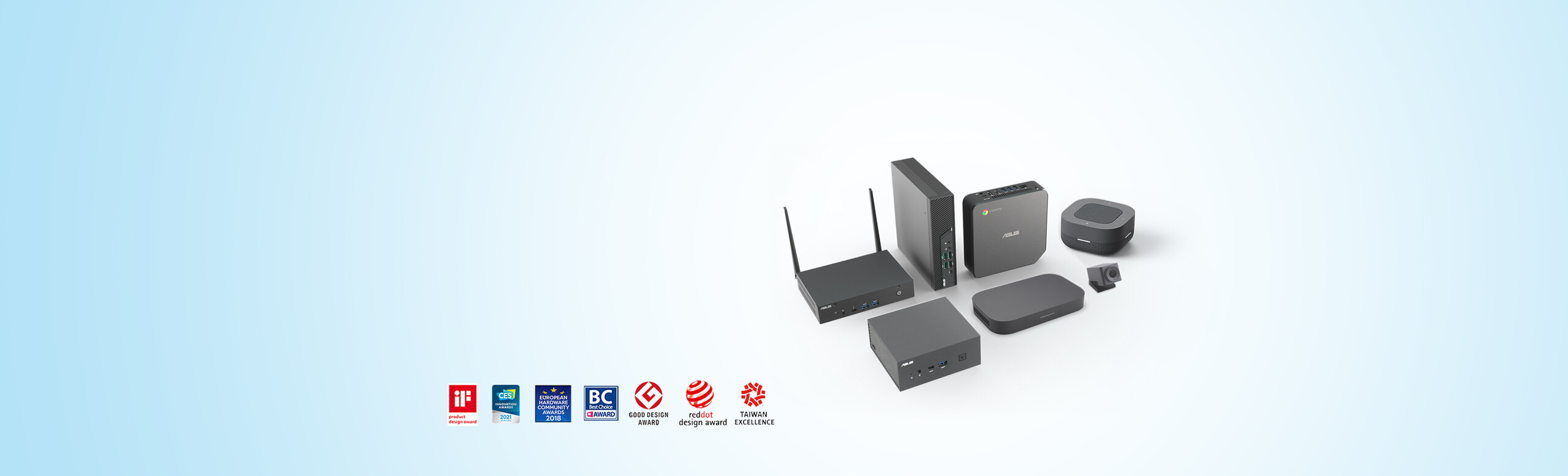 L'immagine mostra una composizione di Mini PC ASUS