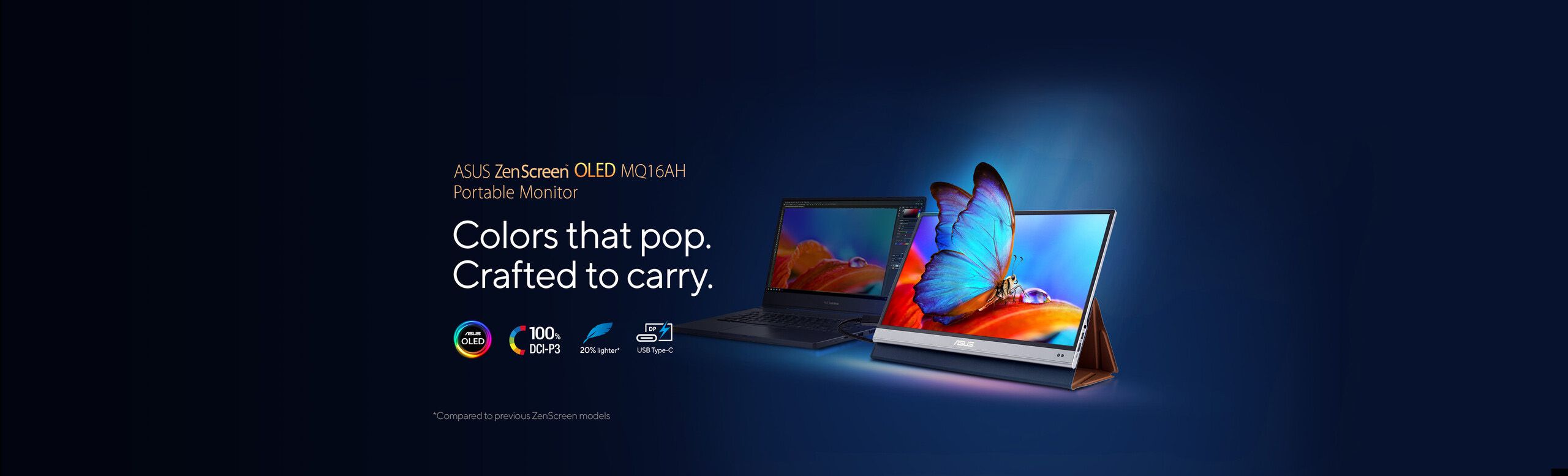 ASUS ZenScreen OLED MQ16AH Colors that pop.  Crafted to carry.