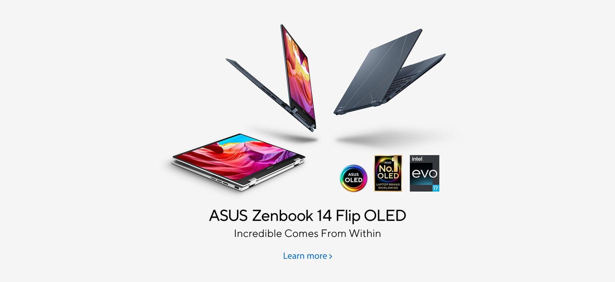 UX3402 ASUS Zenbook 14 OLED laptops with intel evo logo and ASUS OLED logo