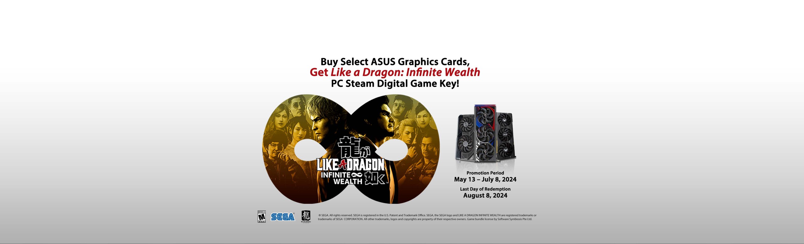 Like a Dragon: Infinite Wealth key visual and ASUS graphics card line-up