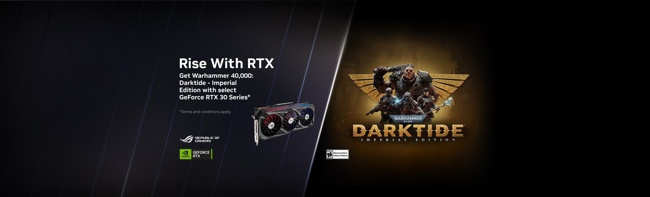 Rise with RTX bundle banner and ROG Strix RTX 3080 graphics card