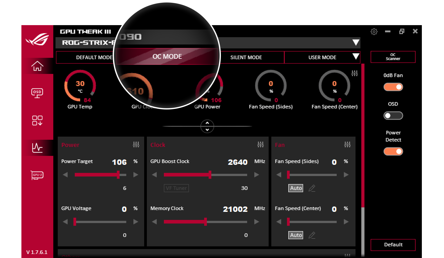 ASUS GPU Tweak III overclock OC mode interface
