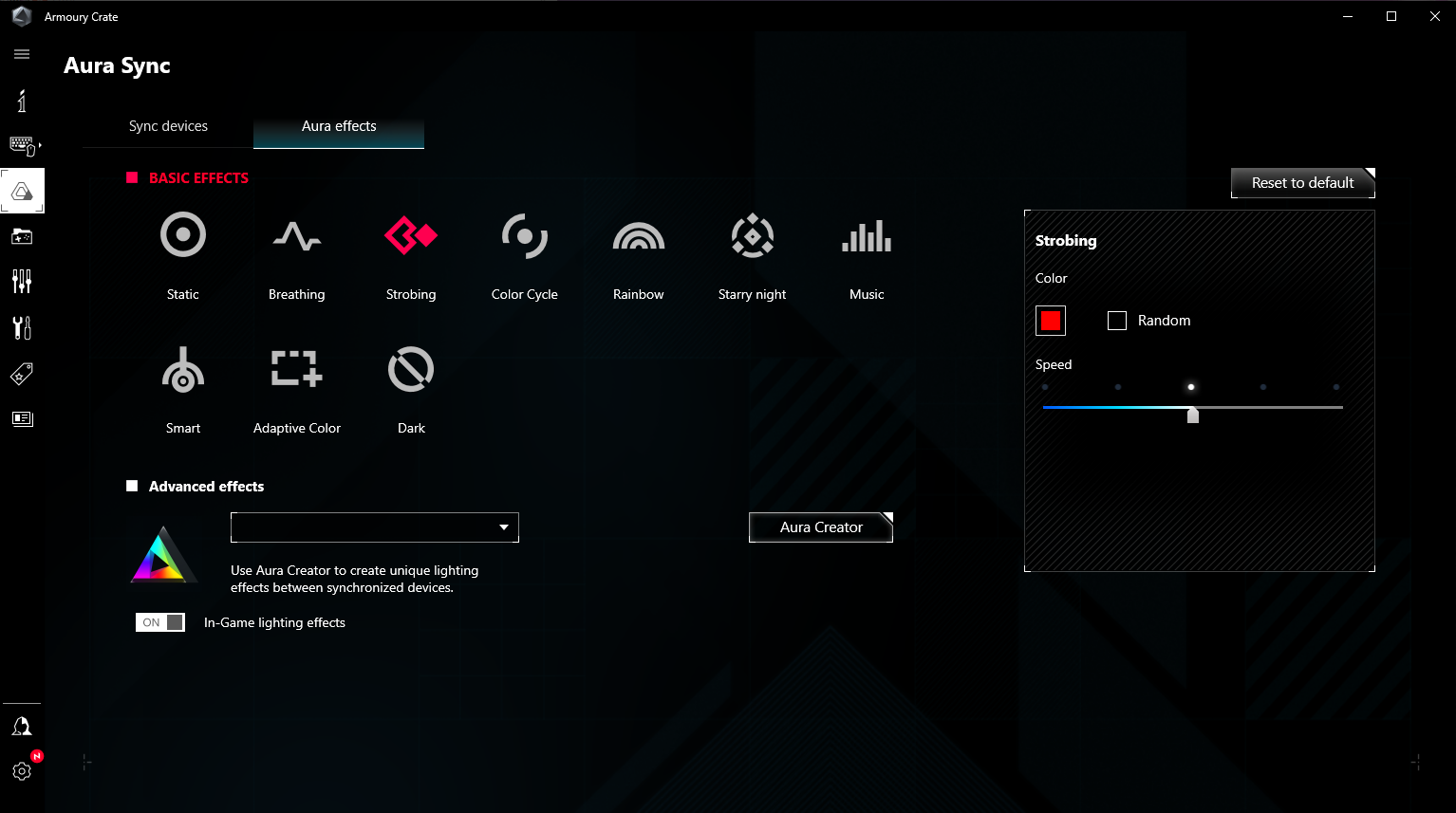 The user interface of ASUS Armoury Crate