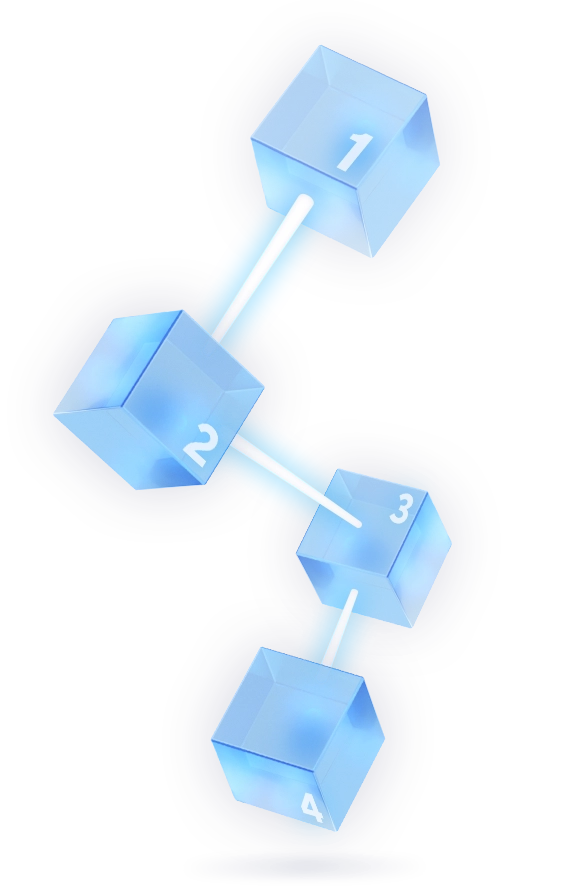 Small, light blue, transparent blocks/cubes