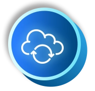 Cloud computing icon in blue circle.