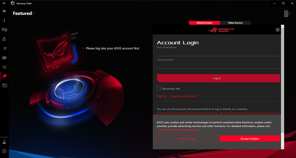 Step 1. Open Armoury Crate and log in with your ASUS account