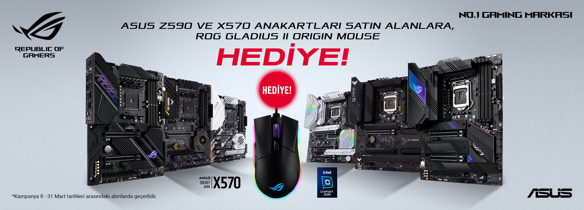 ASUS Z590 ve X570 Anakart Satın Alımlarına, ROG Gladius II Origin Mouse Hediye