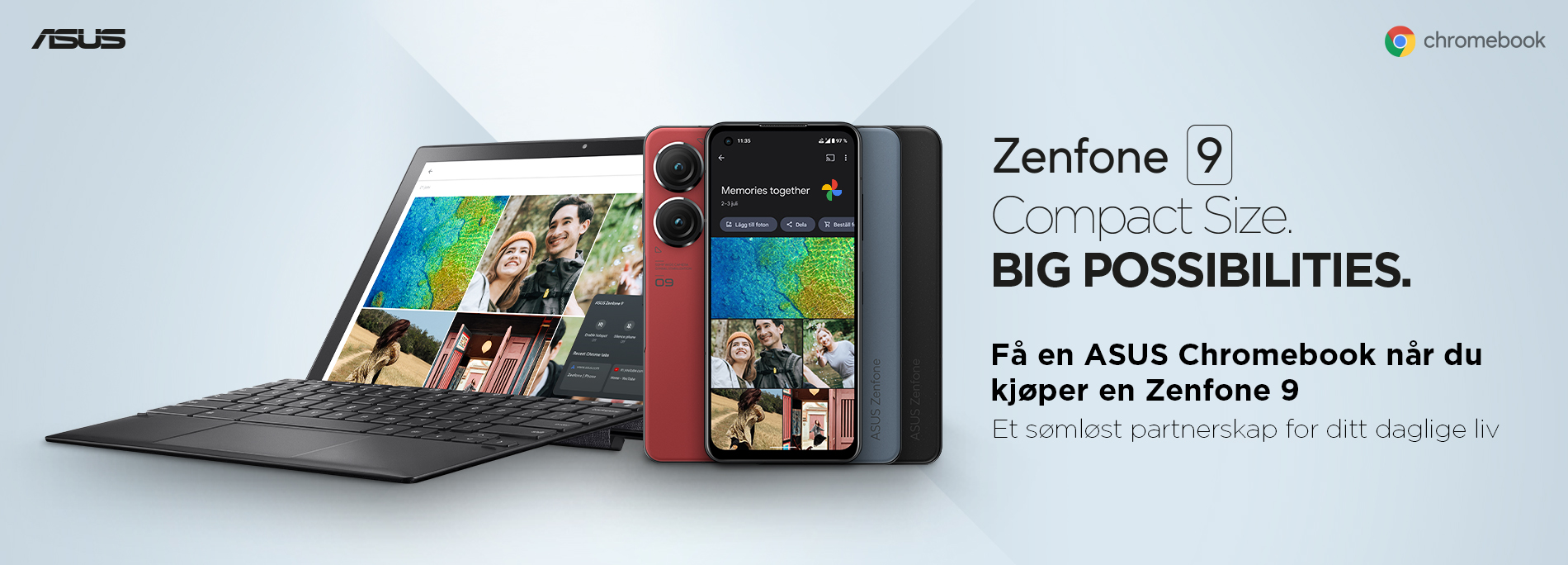 Zenfone 9 pakketilbud: Få en ASUS Chromebook gratis.
