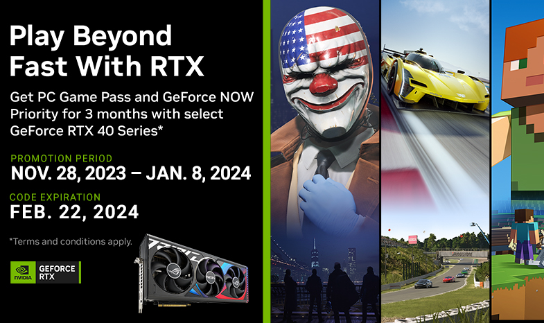 Buy Select GeForce RTX 40 Series*, get PC Game Pass for 3 Months