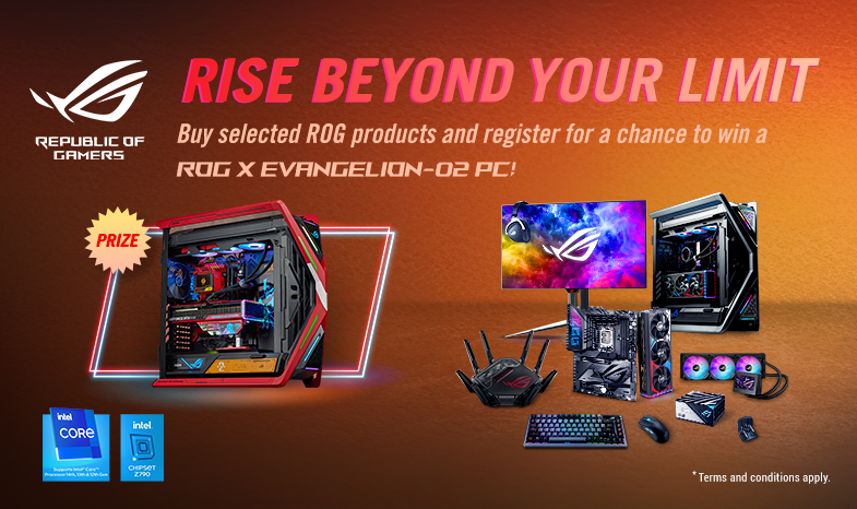 Purchase selected ROG products and register for a chance to win a ROG x EVANGELION-02 PC!