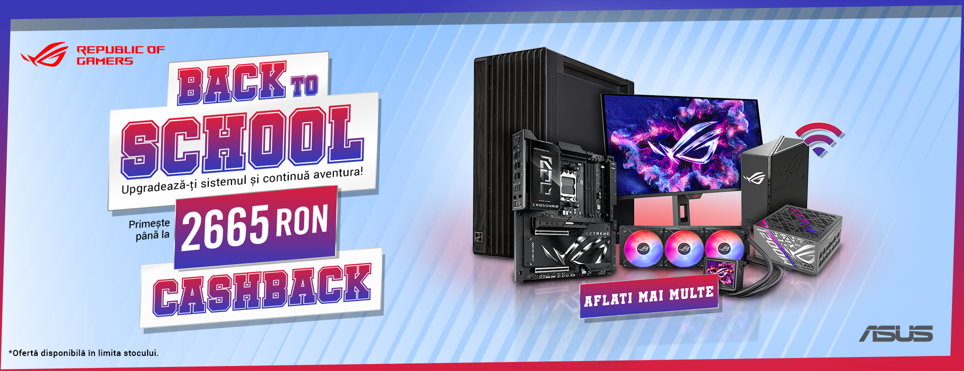 Promoție ASUS Republic of Gamers Back to School – upgrade PC și componente gaming cu până la 2665 RON cashback