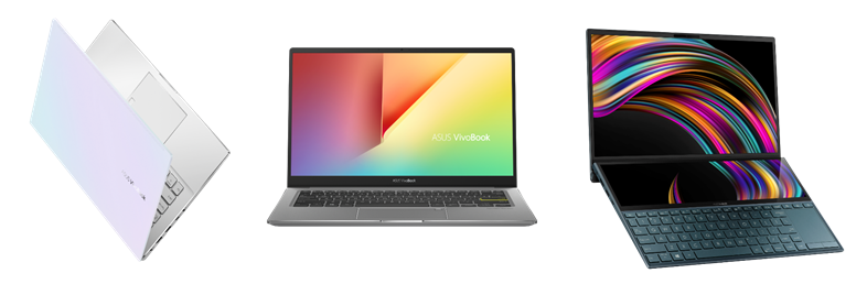 ASUS VivoBooks and ZenBooks in white, silver and black