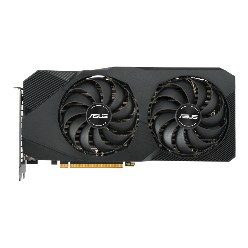 ASUS Dual Radeon™ RX 5700 EVO OC graphics card with AMD logo, front view 