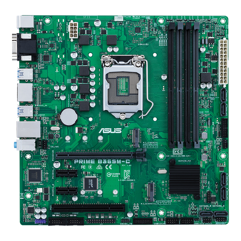PRIME B365M-C/CSM motherboard, front view 