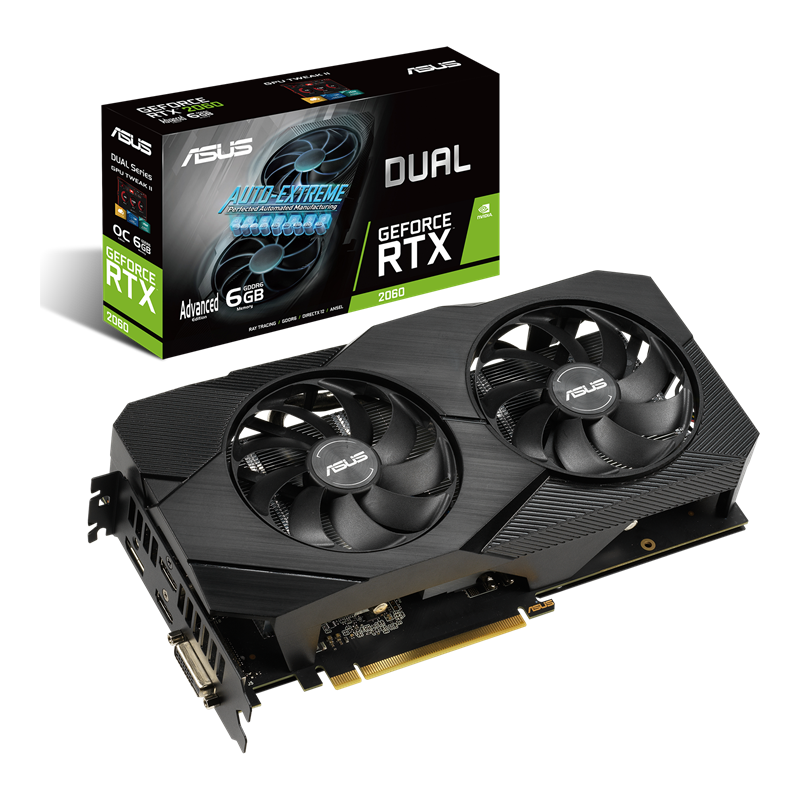 Dual series of GeForce RTX 2060 Advanced edition EVO packaging and graphics card