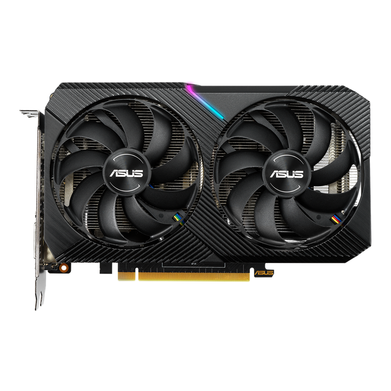 ASUS Dual GeForce GTX 1660 SUPER MINI OC edition 6GB GDDR6 graphics card with NVIDIA logo, front view