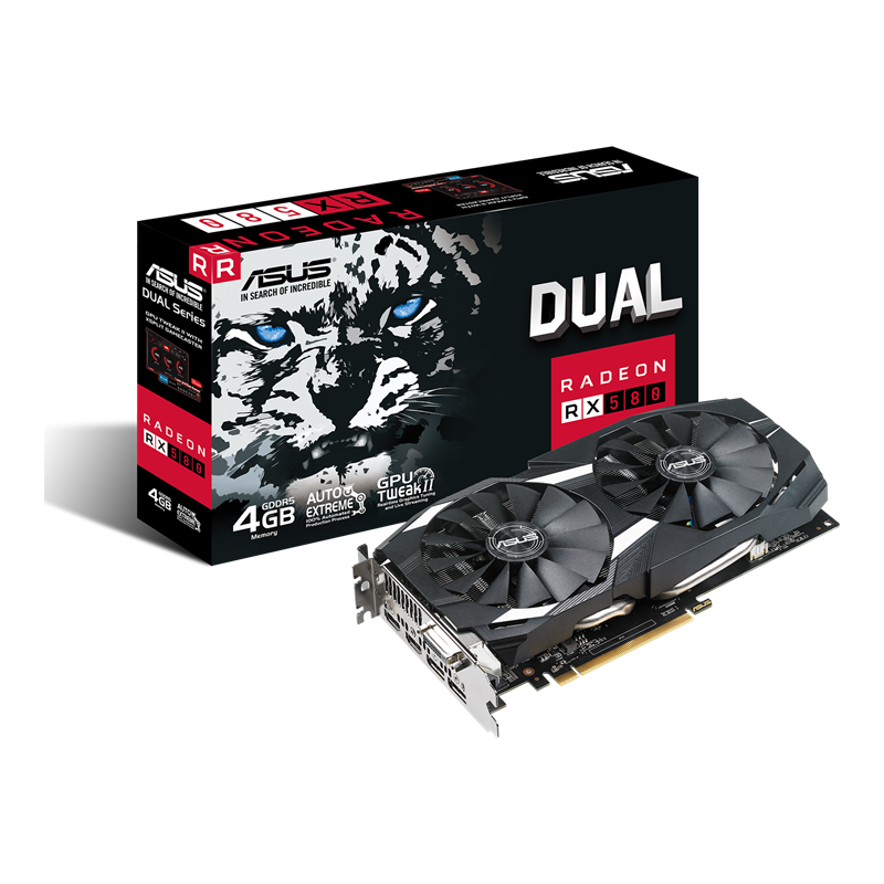 Dual series Radeon RX 580 packaging and graphics card