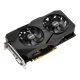 Dual GeForce GTX 1660 6GB GDDR5 EVO graphics card, front angled view, highlighting the fans, I/O ports