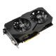 Dual GeForce GTX 1660 Ti OC edition graphics card, front angled view, highlighting the fans, I/O ports
