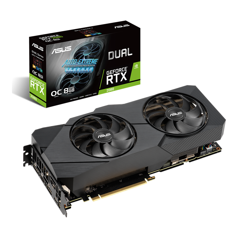 Dual series of GeForce RTX 2080 EVO packaging and graphics card