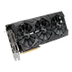 AREZ Strix Radeon RX 580 graphics card, angled top down view, highlighting the fans, ARGB element, I/O ports
