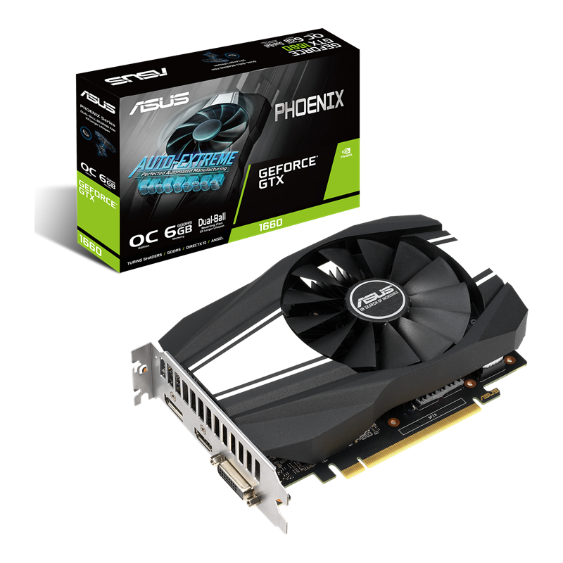 ASUS Phoenix GeForce GTX 1660 OC edition 6GB GDDR5 packaging and graphics card