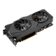 Dual GeForce RTX 2080 EVO graphics card, front angled view, highlighting the fans, I/O ports