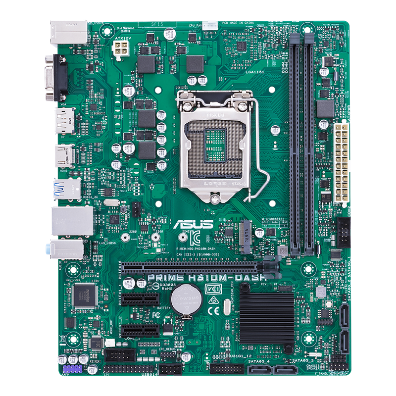 PRIME H310M-DASH motherboard, front view 