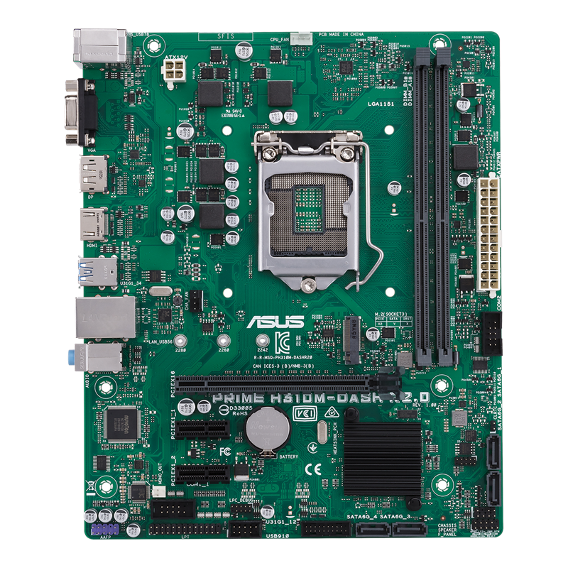 PRIME H310M-DASH R2.0 motherboard, front view 