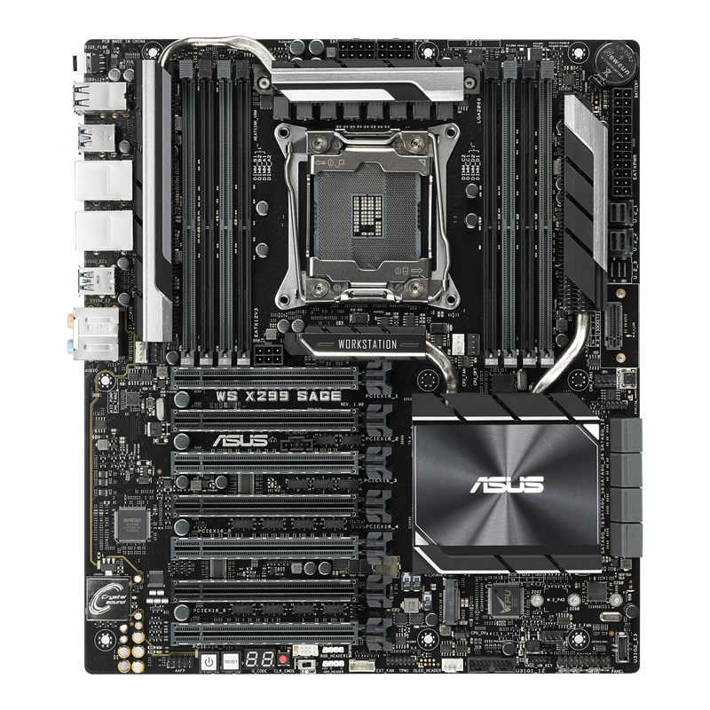 WS X299 SAGE motherboard, front view 