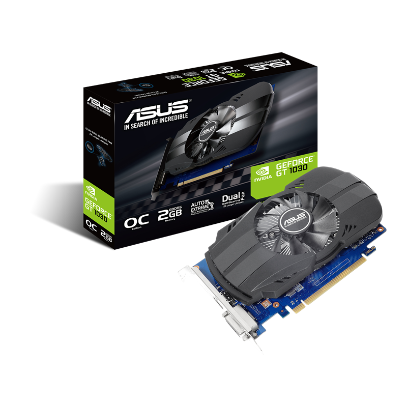 ASUS Phoenix GeForce GT 1030 OC edition packaging and graphics card