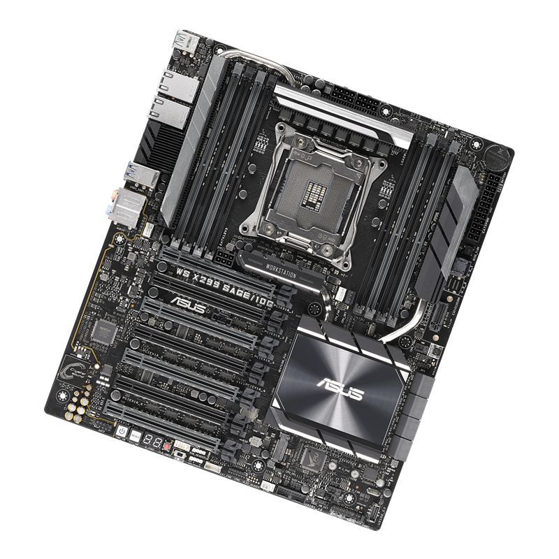 WS X299 SAGE/10G motherboard, 45-degree left side view 
