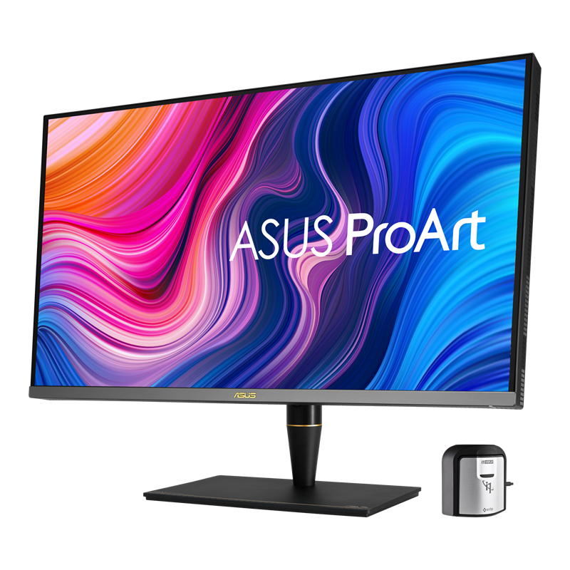 ProArt Display PA32UCX-PK, front view, tilted 45 degrees