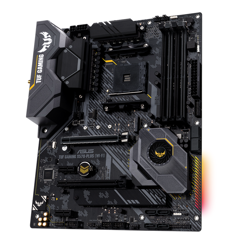 TUF GAMING X570-PLUS (WI-FI) front view, 45 degrees