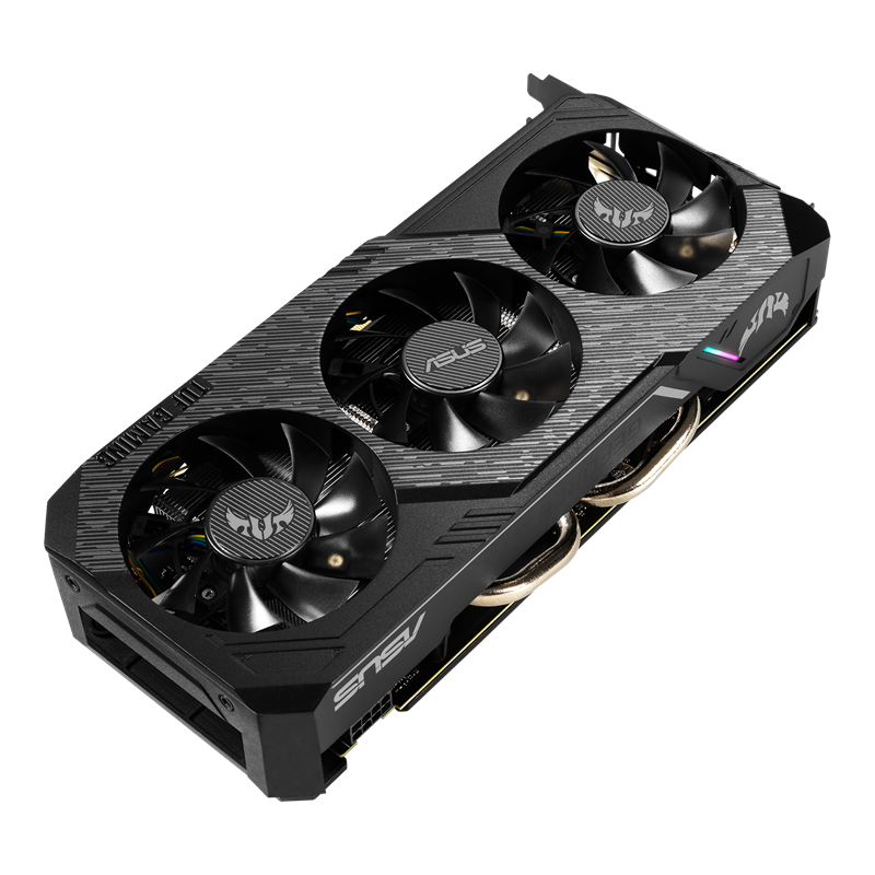 ASUS TUF Gaming X3 GeForce GTX 1660 SUPER OC edition 6GB GDDR6 graphics card, front angled view, showcasing the fan