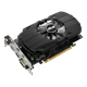 Phoenix GeForce GTX 1050 Ti graphics card, front angled view, highlighting the fans, I/O ports