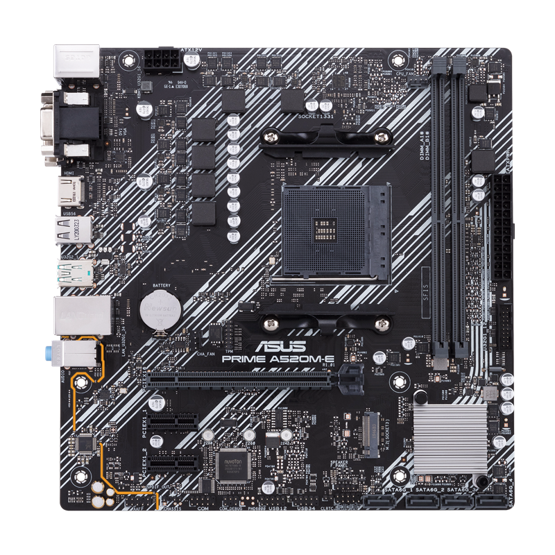 PRIME A520M-E/CSM motherboard, front view 
