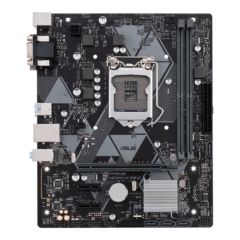 PRIME H310M-K R2.0/CSM motherboard, front view 