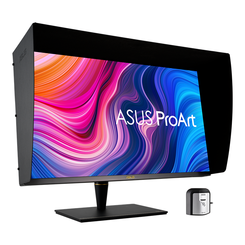 ProArt Display PA32UCX-PK, front view, tilted 45 degrees