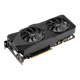 Dual series of GeForce RTX 2070 EVO graphics card, front angled view, highlighting the fans, I/O ports